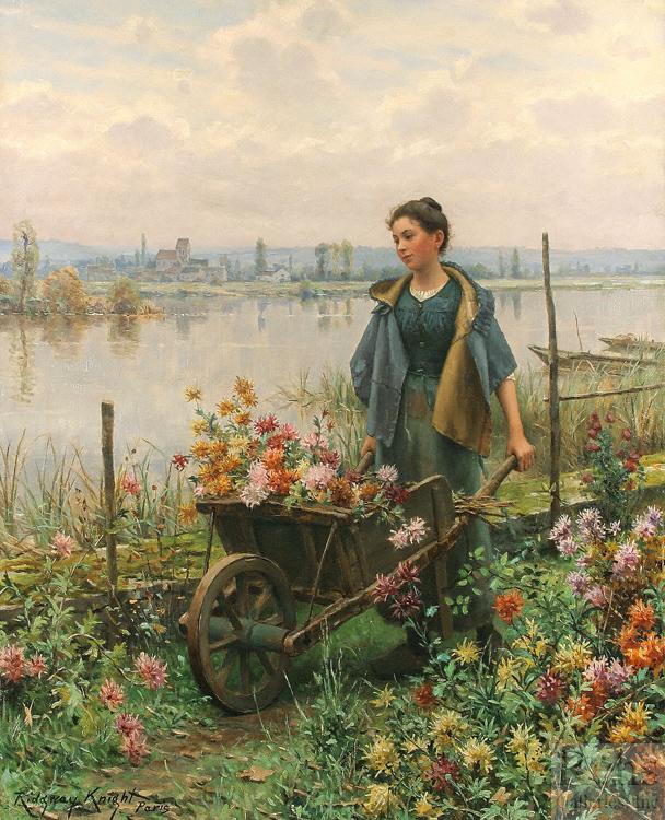 Daniel Ridgeway Knight Gathering Flowers oil painting picture
